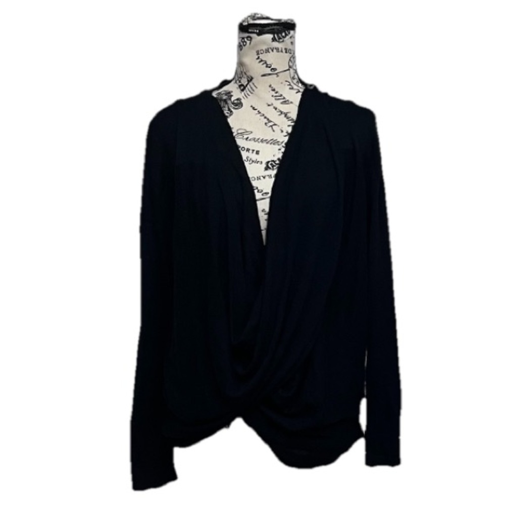 H by Halston Black Long Sleeve Draped Crossover Open Front Cardigan Womens XS - Picture 2 of 9